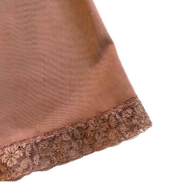 Vintage 60s brown full slip lace trim accordion fold bust Munsingwear Sz 34 - Picture 6 of 8